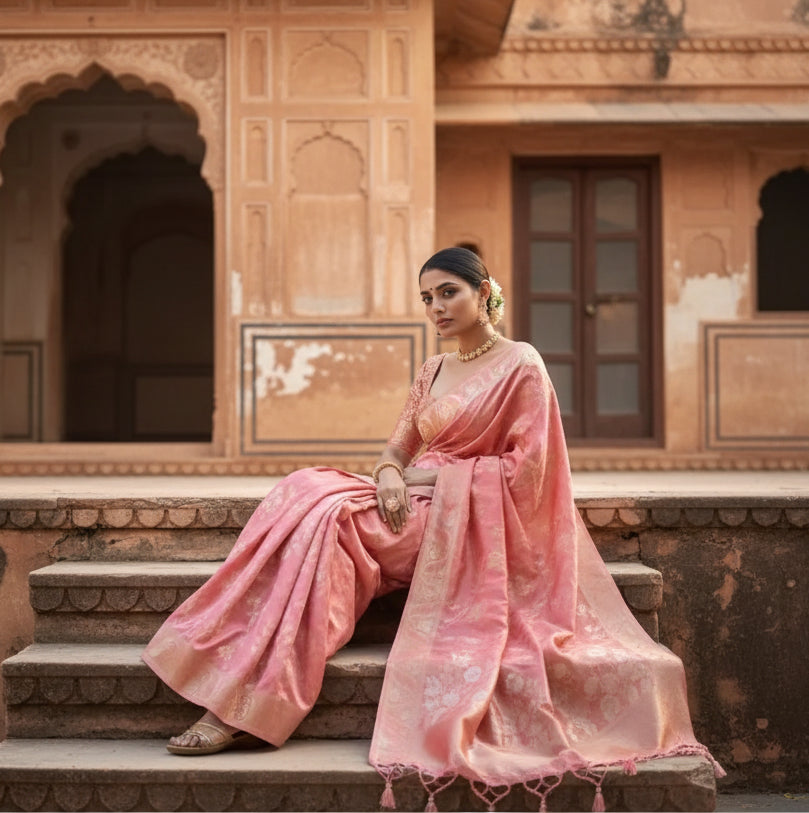 Women's art silk embellished kanjivaram saree with unstitched blouse (5