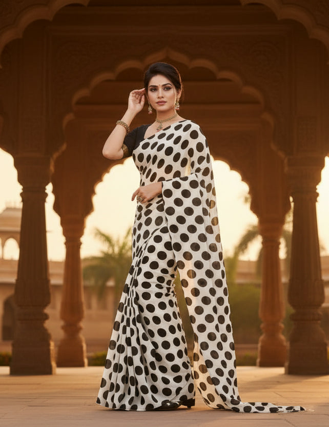 Women's georgette printed saree with unstitched blouse 5