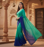 Load image into Gallery viewer, Women's Georgette Solid Saree With Unstitched Blouse 5.5Mtr (Turquoise Green)

