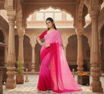 Load image into Gallery viewer, Women's Georgette Solid Saree With Unstitched Blouse 5.5Mtr (Pink) Kashvii
