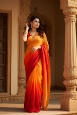 Load image into Gallery viewer, Women's Georgette Solid Saree With Unstitched Blouse 5.5Mtr (Orange) Kashvii
