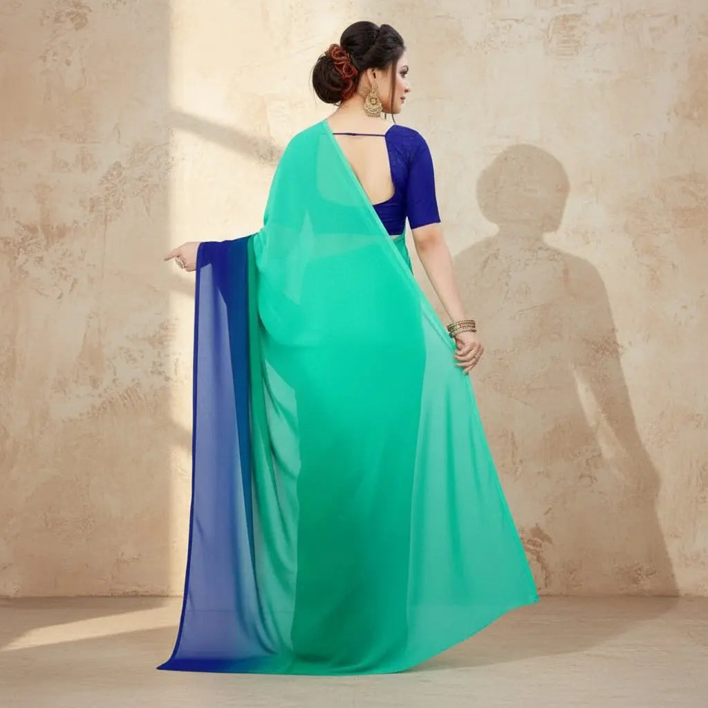 Women's Georgette Solid Saree With Unstitched Blouse 5.5Mtr (Turquoise Green) Kashvii