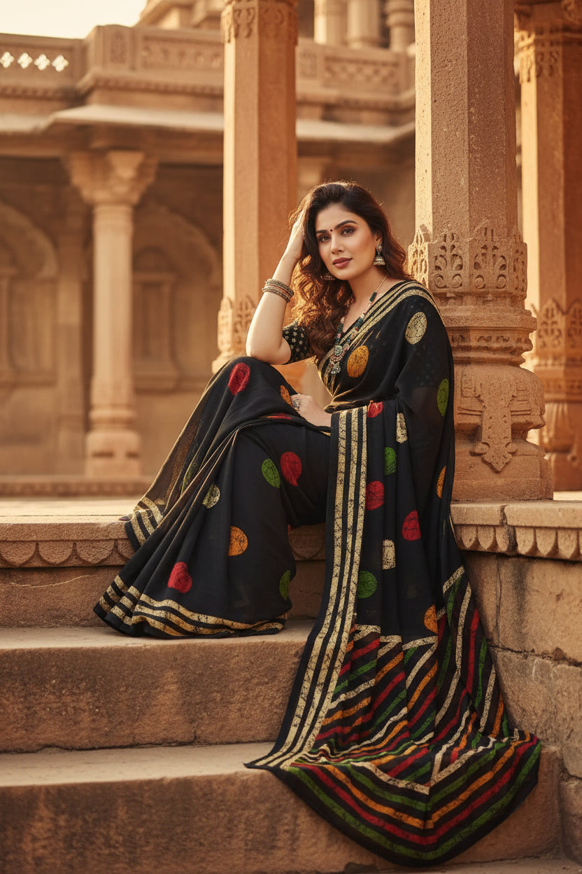 Women's Faux Georgette Printed Saree With Unstitched Blouse 5.5Mtr (Multicolor) Kashvii