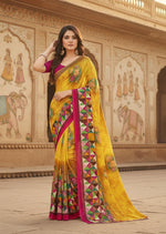 Load image into Gallery viewer, Women's Faux Georgette Printed Saree With Unstitched Blouse 5.5Mtr (Yellow) Kashvii
