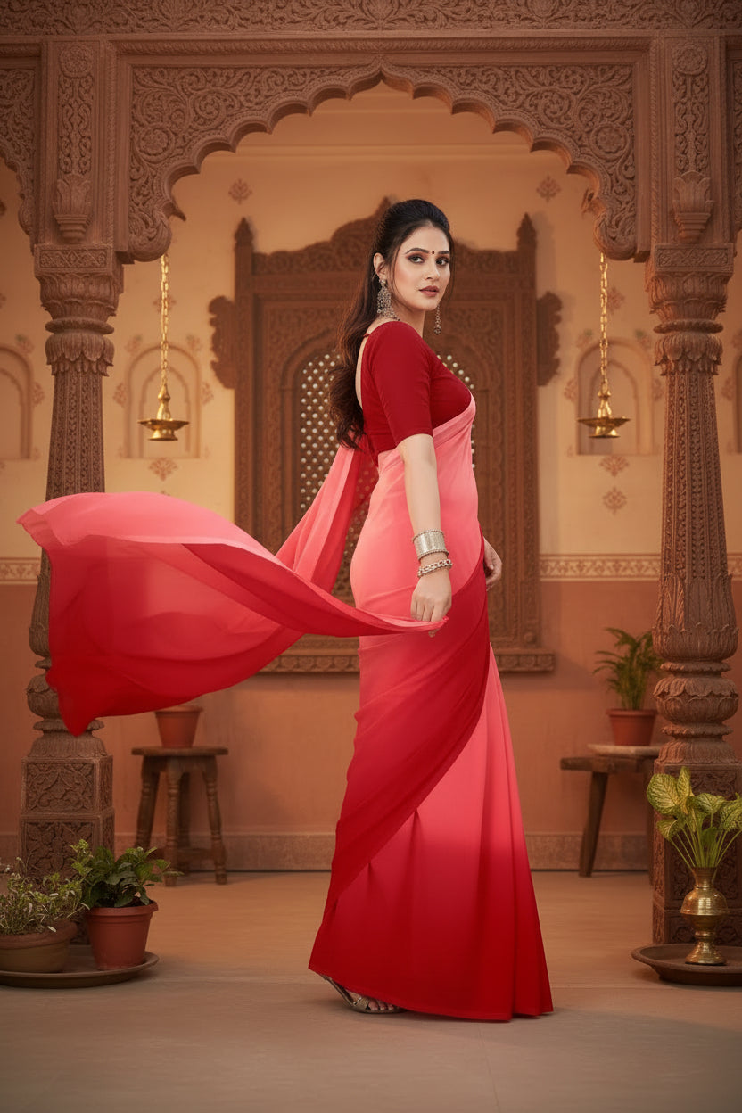 Women's Georgette Solid Saree With Unstitched Blouse 5.5Mtr (Pink) Kashvii