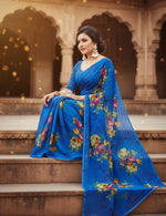 Load image into Gallery viewer, Women's Faux Georgette Printed Saree With Unstitched Blouse 5.5Mtr (Blue) Kashvii
