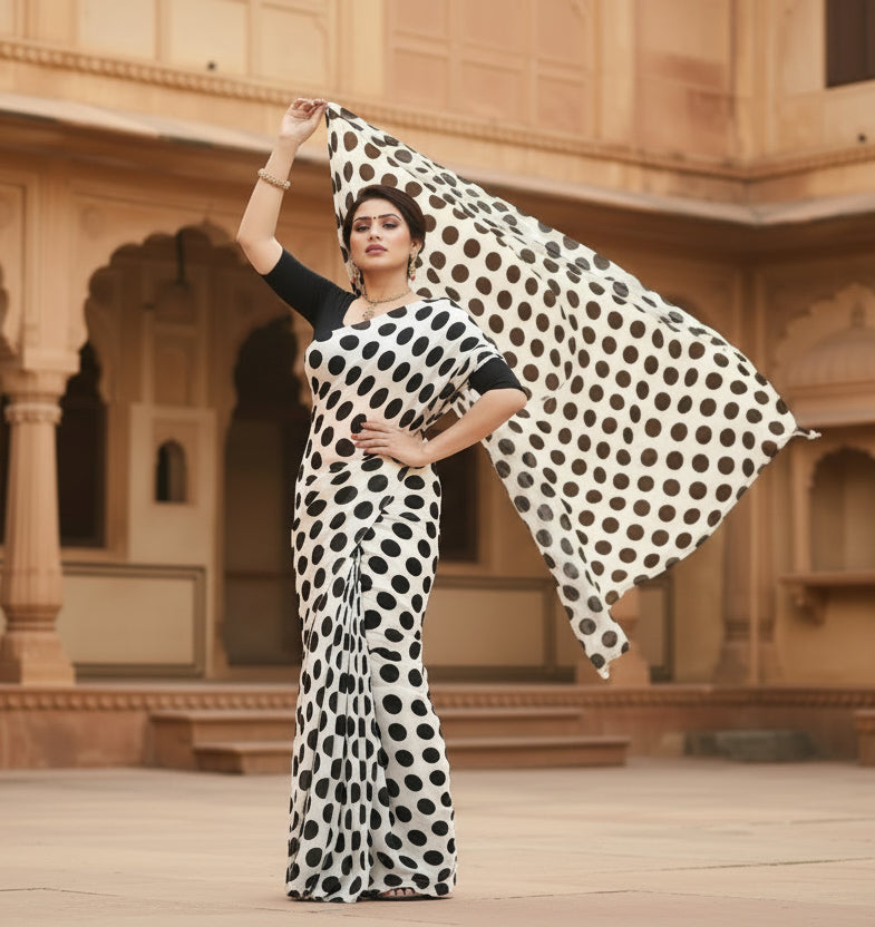 Women's Georgette Printed Saree With Unstitched Blouse 5.5Mtr (W.Black) Kashvii