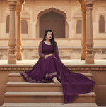 Load image into Gallery viewer, Women's Georgette Embroidery 3-4th Sleeve Round Neck Kurti with Dupatta Set (Wine)
