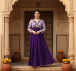 Load image into Gallery viewer, Women's Georgette Embroidery 3-4th Sleeve V-Neck Kurti (Purple)
