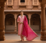 Load image into Gallery viewer, Women's Roman Silk Embroidery 3-4th Sleeve V-Neck Kurti With Pant Dupatta Set (Pink) Kashvii
