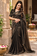 Organza Silk Party Wear Saree With Unstitched Blouse(Black)