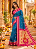 Banarasi Soft Silk Zari Border Saree With Unstitched Blouse(Blue)