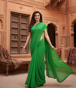 Load image into Gallery viewer, Women's Georgette Plain Saree With Blouse (Dark Green, 5-6 Mtrs) Kashvii
