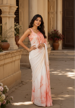 Load image into Gallery viewer, Satin Silk Printed Saree With Unstitched Blouse(White)
