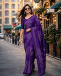 Premium  Gajji Silk Heavy Mirror Work Saree With Unstitched Blouse (Purple)
