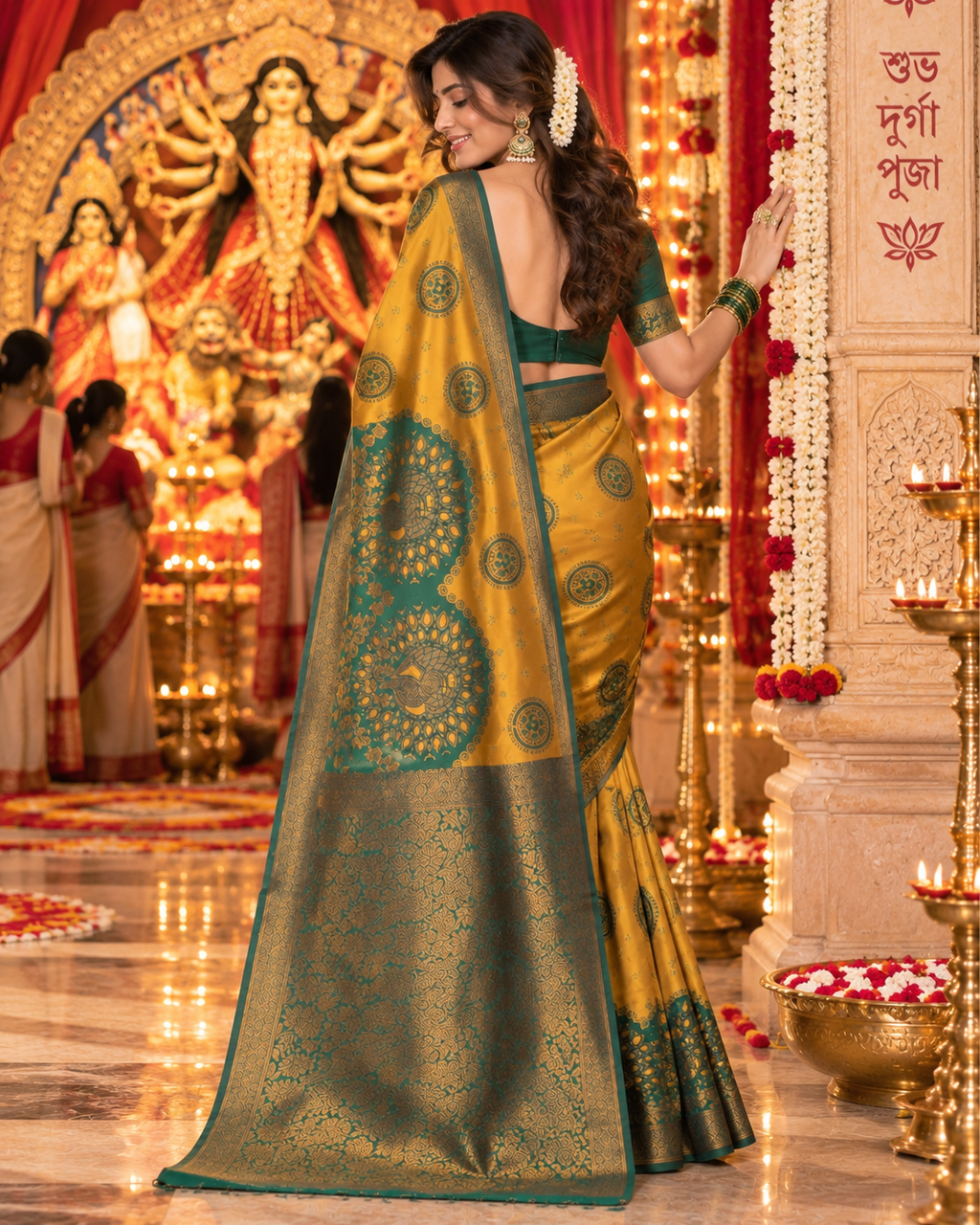 Banarasi Zari Weaving Saree With Unstitched Blouse(Yellow)