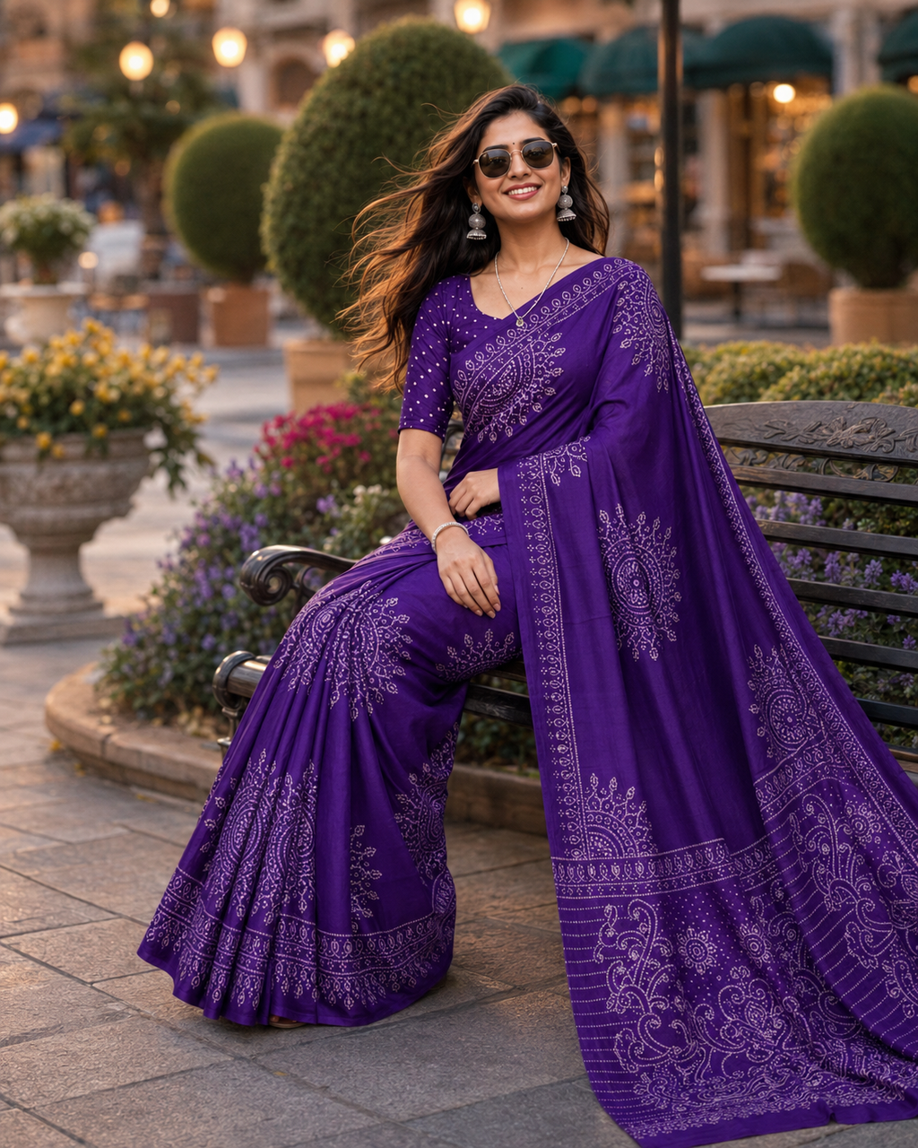 Premium  Gajji Silk Heavy Mirror Work Saree With Unstitched Blouse (Purple)