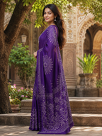 Premium  Gajji Silk Heavy Mirror Work Saree With Unstitched Blouse (Purple)
