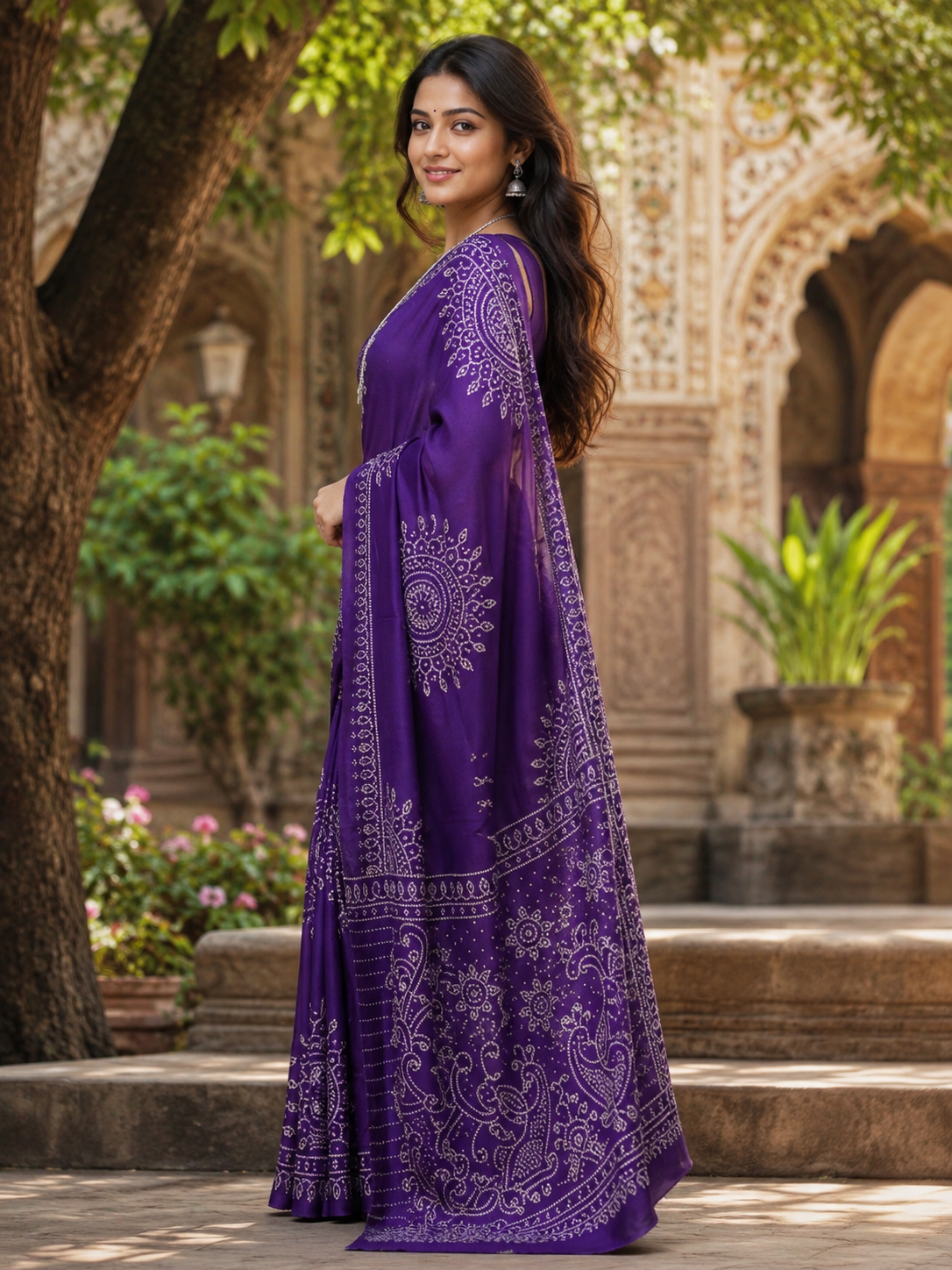 Premium  Gajji Silk Heavy Mirror Work Saree With Unstitched Blouse (Purple)