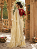 Space Silk Sequins Work Saree With Unstitched Blouse(Cream)