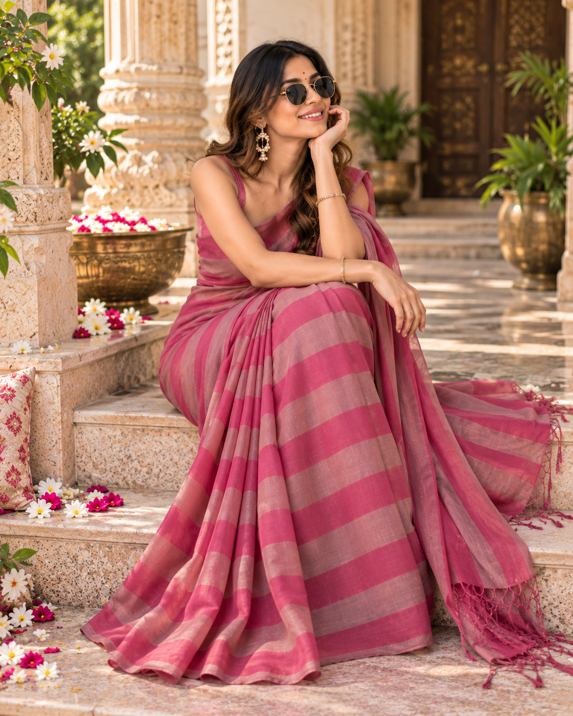 Cotton Digital Printed Saree With Unstitched Blouse(Rani)