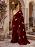 Space Silk Sequins Work Saree With Unstitched Blouse(Maroon)