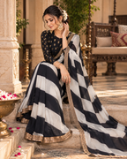 Premium Georgette Party Wear Saree With Unstitched Blouse(Black)