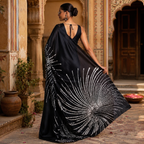 Japan Satin Printed Saree With Unstitched Blouse(Black)