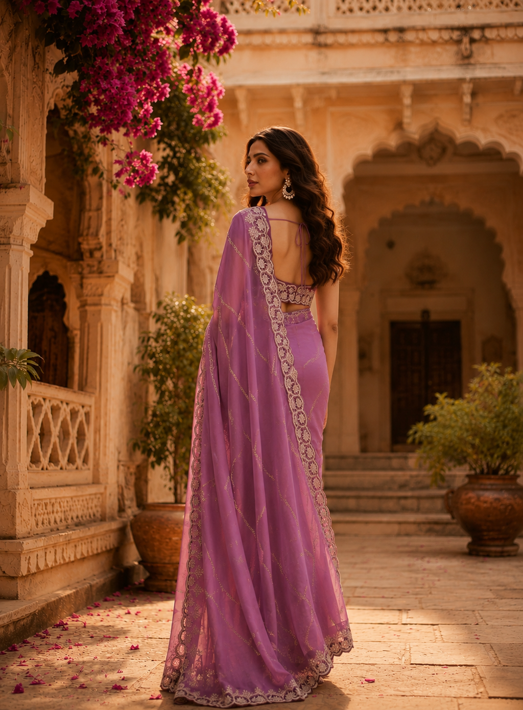 Designer Georgette Saree With Unstitched Blouse(Wine)
