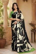 Premium Crepe Silk With Unstitched Blouse(Black)