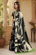 Premium Crepe Silk With Unstitched Blouse(Black)