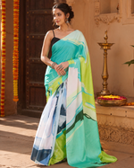 Load image into Gallery viewer, Satin Silk Printed Saree With Unstitched Blouse(Green)
