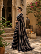 Satin Silk Saree With Unstitched Blouse(Black)