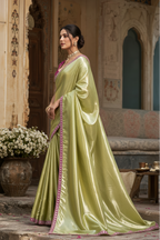 Soft Tissue Silk Sequins Work Saree With Unstitched Blouse(Green)