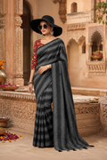 Crepe Silk Printed Sarees With Unstitched Blouse(Black)