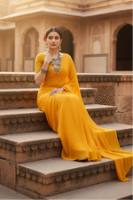 Load image into Gallery viewer, Women's Georgette Plain Saree With Blouse (Gold, 5-6 Mtrs) Kashvii
