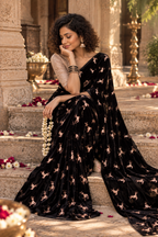 Premium Space Silk Saree With Unstitched Blouse(Black)