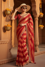 Load image into Gallery viewer, Satin Silk Siroski Diamond Work Saree With Unstitched Blouse (Red)
