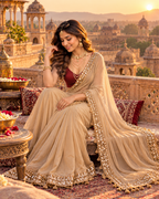 Rangoli Silk Saree With Unstitched Blouse(Beige)
