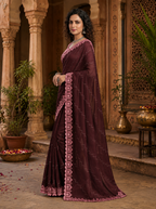 Organza Silk Saree With Unstitched Blouse(Tyrian Purple)