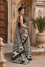 Load image into Gallery viewer, Satin Silk Printed Saree( Black)
