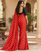 Satin Silk Printed Saree With Unstitched Blouse(Red)