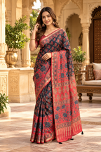 Soft Chinon Silk Sequin & Mirror Work Saree with Unstitched Blouse(Black)