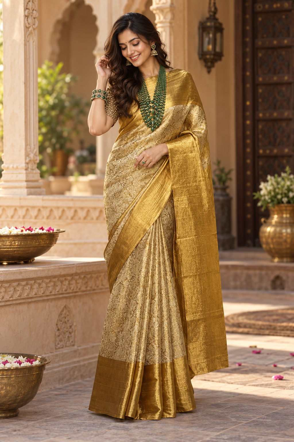 Pure Banarasi silk Saree With Unstitched Brocade Blouse(Mustard)