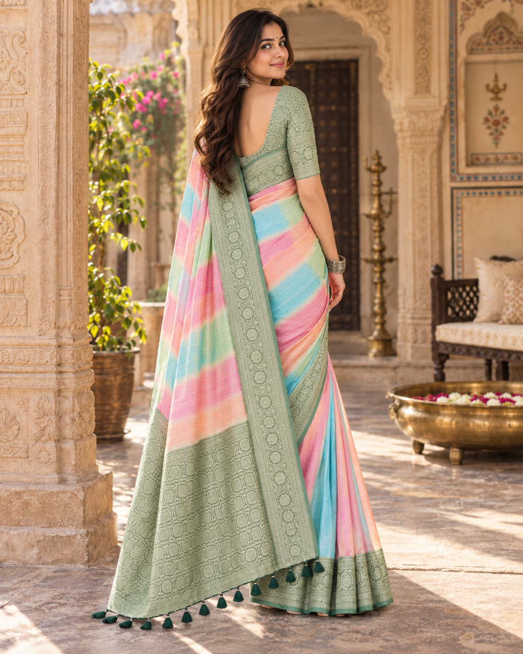 Soft Banarasi Silk Designer Saree With Unstitched Blouse(Pink)