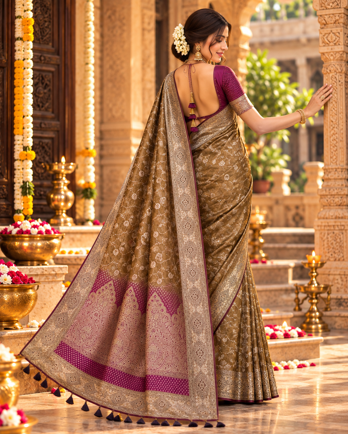 Premium Satin Silk Zari Weaving Border Saree With Unstitched Blouse(Magenta)