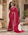 Satin Silk Ajrakh Printed Saree With Unstitched Blouse(Red)