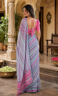 Georgette Printed Mirror Work Saree With Unstitched Blouse(Sky)