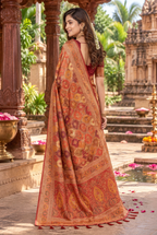 Pure Banarasi Weaving Design Saree With Unstitched Blouse(Red)
