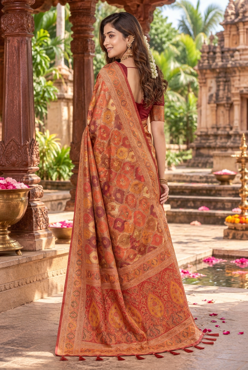 Pure Banarasi Weaving Design Saree With Unstitched Blouse(Red)